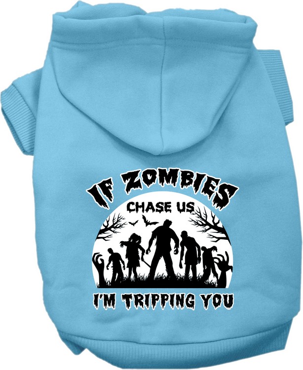 If Zombies Chase Us Screen Print Dog Hoodie Baby Blue Size XS